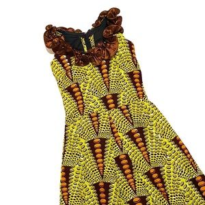 💖 SOLD 💖 Vintage 80s Psychedelic Crazy Groovy Pattern Maxi Ruffle Dress